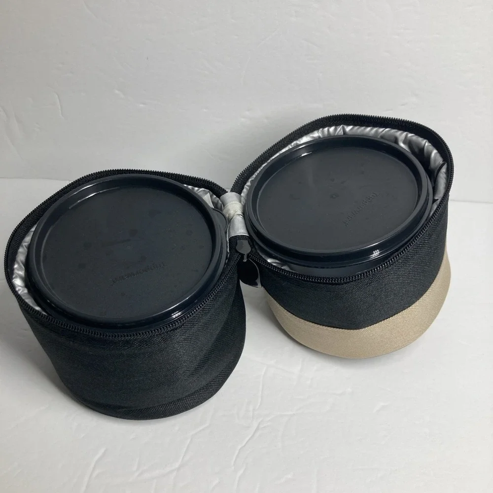 Tupperware Insulated Lunch Bag Zippered Small Cylinder Black & Beige 4 Container